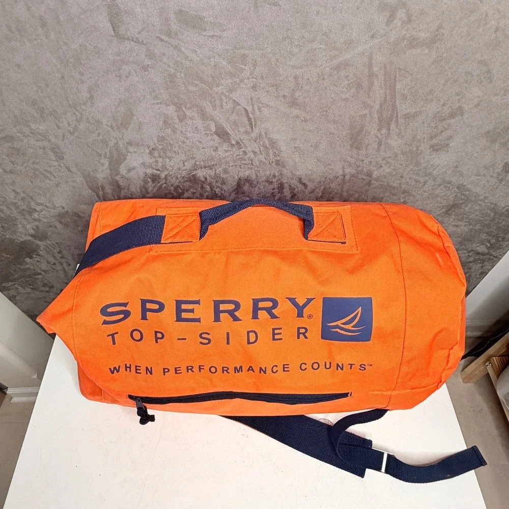 Sperry Top-Sider Duffle Backpack Unisex OS Orange Canvas Nautical Roll Top Bag